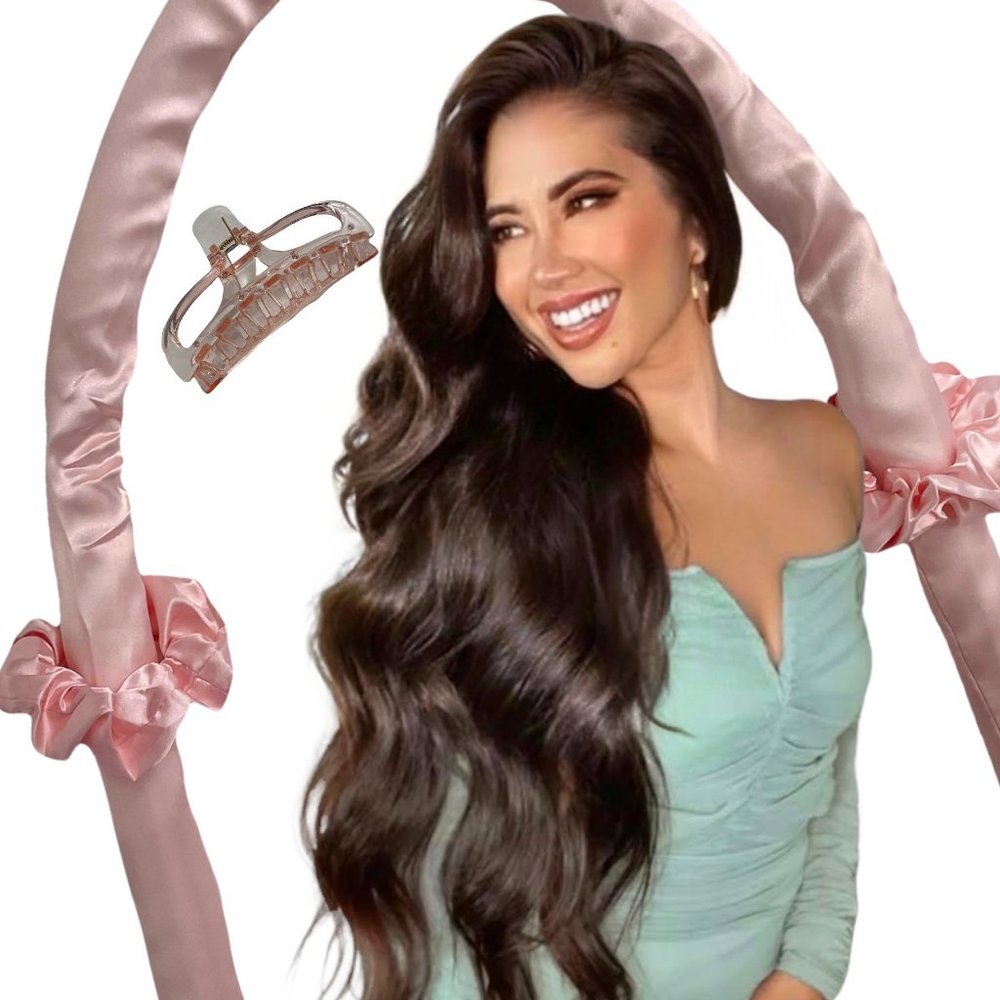 HEATLESS SATIN HAIR CURLING ROD ROLLER HEALTHY HAIR TOOL IN PINK AND WHITE